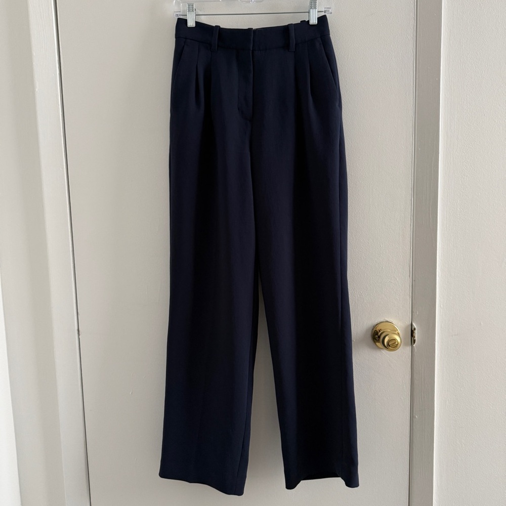Aritzia Navy Wide-Leg Trousers